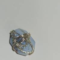 Großer Ring Chalcedon 40 x 30 mm babyblau handgemacht in wirework silberfarben boho Handschmuck Bild 7
