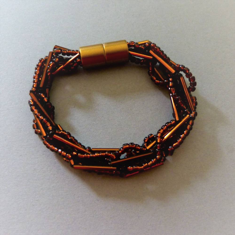 Häkelarmband braun in braun, Länge 19 cm, Armband aus Perlen und Stiftperlen gehäkelt, Glasperlen, Armkettchen, Schmuck Bild 1