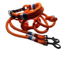 Leine Halsband Set verstellbar, orange, rot, weiß, blau, Edelstahl, Wunschlänge Bild 1