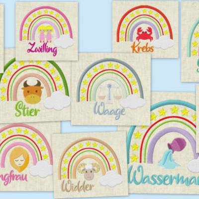 Stickdatei Regenbogen, Sternzeichen Horoskop Sparset mit allen Motiven Set 630