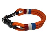 Hundehalsband, verstellbar, orange, rot, weiß, blau, Leder und Schnalle Bild 1