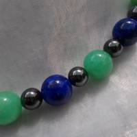 *Deep Sea*  Kette und passenden Ohrhänger in grün blau silber aus Edelstein-Perlen Aventurin Lapislazuli + Hämatit Bild 3