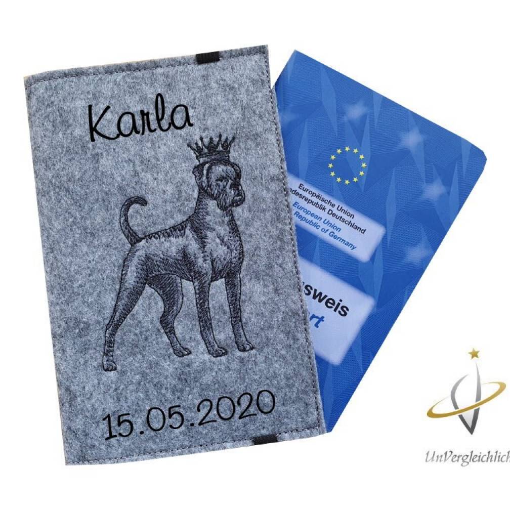Filzhülle für den Impfpass / EU-Heimtierausweis Boxer Krone
