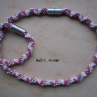 Häkelarmband, gehäkeltes Perlenarmband * Himbeer-Sahne-Schnittchen Bild 3