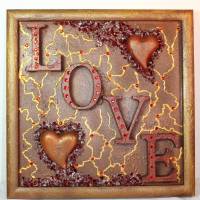 Collage LOVE handgefertigt Acrylbild Malerei Herzbild Shabby Style Vintage Geschenk Muttertag Valentinstag Weihnachten Bild 1