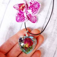 Anhänger Herz echte Blumen bunt Rosa Lavendel Heide Liebe Geschenk Bild 1