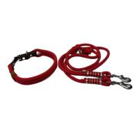 Leine Halsband Set verstellbar, rot, silber, braun, Edelstahl, Wunschlänge Bild 1