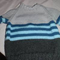 handgestrickter Kinderpullover, grau blau, Raglanärmel, Gr. 92-98 Bild 1