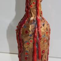 Dekoflasche DRACHENBLUT Upcycling bemalte Flasche Flaschenkunst mit Acrylfarben Dekoration Collage  Herbstdeko Bild 5