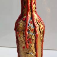 Dekoflasche DRACHENBLUT Upcycling bemalte Flasche Flaschenkunst mit Acrylfarben Dekoration Collage  Herbstdeko Bild 8