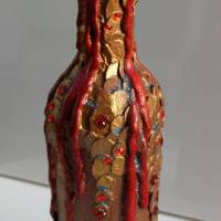Dekoflasche DRACHENBLUT Upcycling bemalte Flasche Flaschenkunst mit Acrylfarben Dekoration Collage  Herbstdeko Bild 9