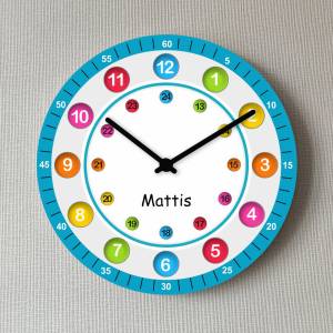 Kinderwanduhr bunt Lernuhr Wanduhr groß personalisiert mit Namen Schulanfang Kinderzimmer Uhr Bild 1