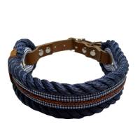 Hundehalsband, verstellbar, 40 mm breit, blau, weiß, cognac, Leder und Schnalle Bild 1