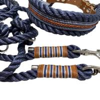 Hundehalsband, verstellbar, 40 mm breit, blau, weiß, cognac, Leder und Schnalle Bild 10