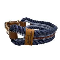 Hundehalsband, verstellbar, 40 mm breit, blau, weiß, cognac, Leder und Schnalle Bild 2