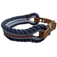 Hundehalsband, verstellbar, 40 mm breit, blau, weiß, cognac, Leder und Schnalle Bild 3