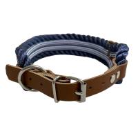 Hundehalsband, verstellbar, 40 mm breit, blau, weiß, cognac, Leder und Schnalle Bild 4