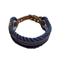 Hundehalsband, verstellbar, 40 mm breit, blau, weiß, cognac, Leder und Schnalle Bild 5
