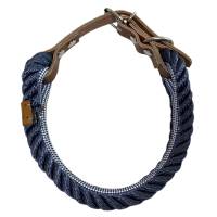 Hundehalsband, verstellbar, 40 mm breit, blau, weiß, cognac, Leder und Schnalle Bild 6