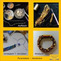 Armband, Häkelarmband braun mit Goldtönen, Länge 19,5 cm, aus Perlen gehäkelt, Glasperlen, Magnetverschluss Bild 3