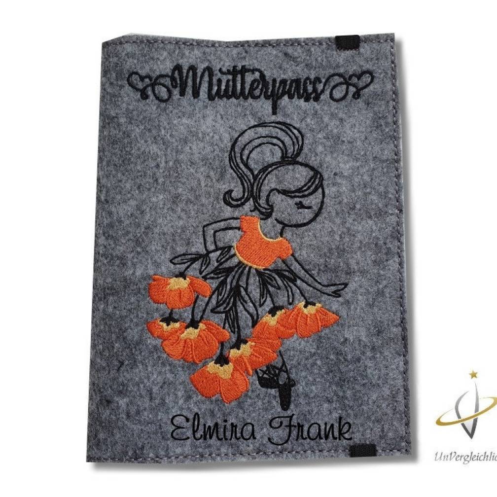 Mutterpasshülle Filz personalisierbar Ballett Blumenkleid Mutterpass Hülle