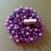 Halskette, Häkelkette lila violett, Länge 40 cm, Perlenkette aus Glasperlenmix gehäkelt, Rocailles, Häkelschmuck Bild 2