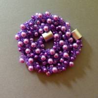 Halskette, Häkelkette lila violett, Länge 40 cm, Perlenkette aus Glasperlenmix gehäkelt, Rocailles, Häkelschmuck Bild 3