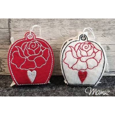 *  Rose mit Herz  *  Geschenktäschchen - ITH Stickdatei 13 x 18, für Valentinstag, Hochzeit, Geburtstag ...