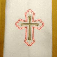 Gotteslobhülle Einband weiss aus Filz 3mm mit rosa grau Kreuz Kommunion personalisierbar mit Name und Datum bestickt Bild 1