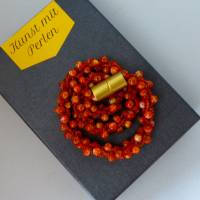 Halskette, Häkelkette orange, Länge 47 cm, Perlenkette aus Glasperlenmix gehäkelt, Rocailles, Häkelschmuck Bild 4