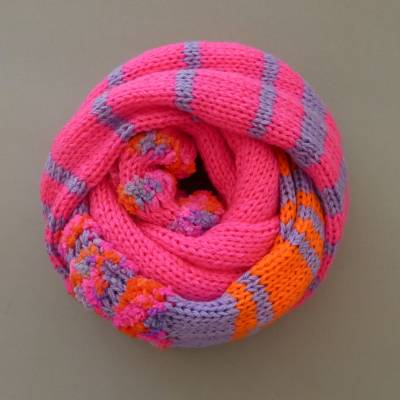 Mehrfach-Loop in pink lila orange, Schlauchschal, Strickschal für die kalte Tage, Stricken, Rundschal, Handgestrickt