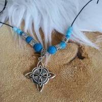 Halskette mit Anhänger im Kelten / Wikinger Look mit Türkis Perlen zum verstellen/ Unikatschmuck von Draht Elfe Bild 1