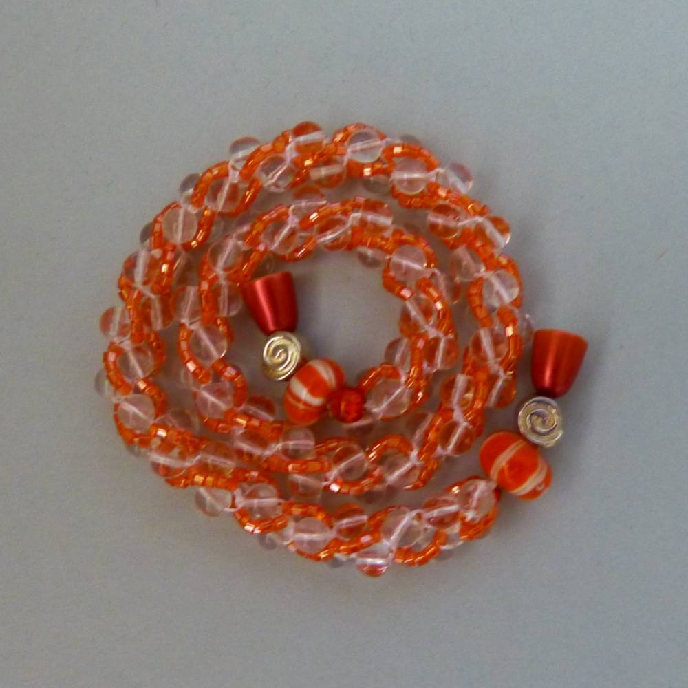 Halskette, Häkelkette orange + transparent, Länge 41cm, Perlenkette aus Glasperlenmix gehäkelt, Rocailles, Häkelschmuck Bild 1