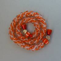 Halskette, Häkelkette orange + transparent, Länge 41cm, Perlenkette aus Glasperlenmix gehäkelt, Rocailles, Häkelschmuck Bild 1