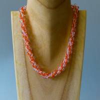 Halskette, Häkelkette orange + transparent, Länge 41cm, Perlenkette aus Glasperlenmix gehäkelt, Rocailles, Häkelschmuck Bild 2