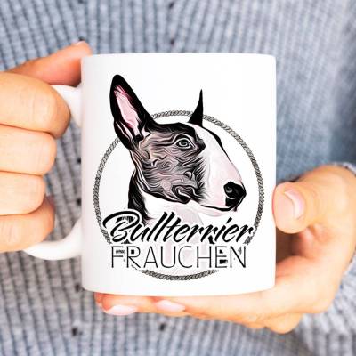 Hunde-Tasse BULLTERRIER FRAUCHEN mit Hunderasse im Cartoon-Stil┊tolle Geschenkidee für Hundebesitzer