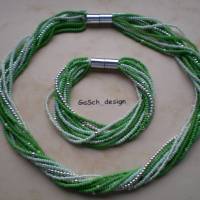 Set * Fädelkette und Armband * Strippenzieher in hellgrün silberfarben Bild 1
