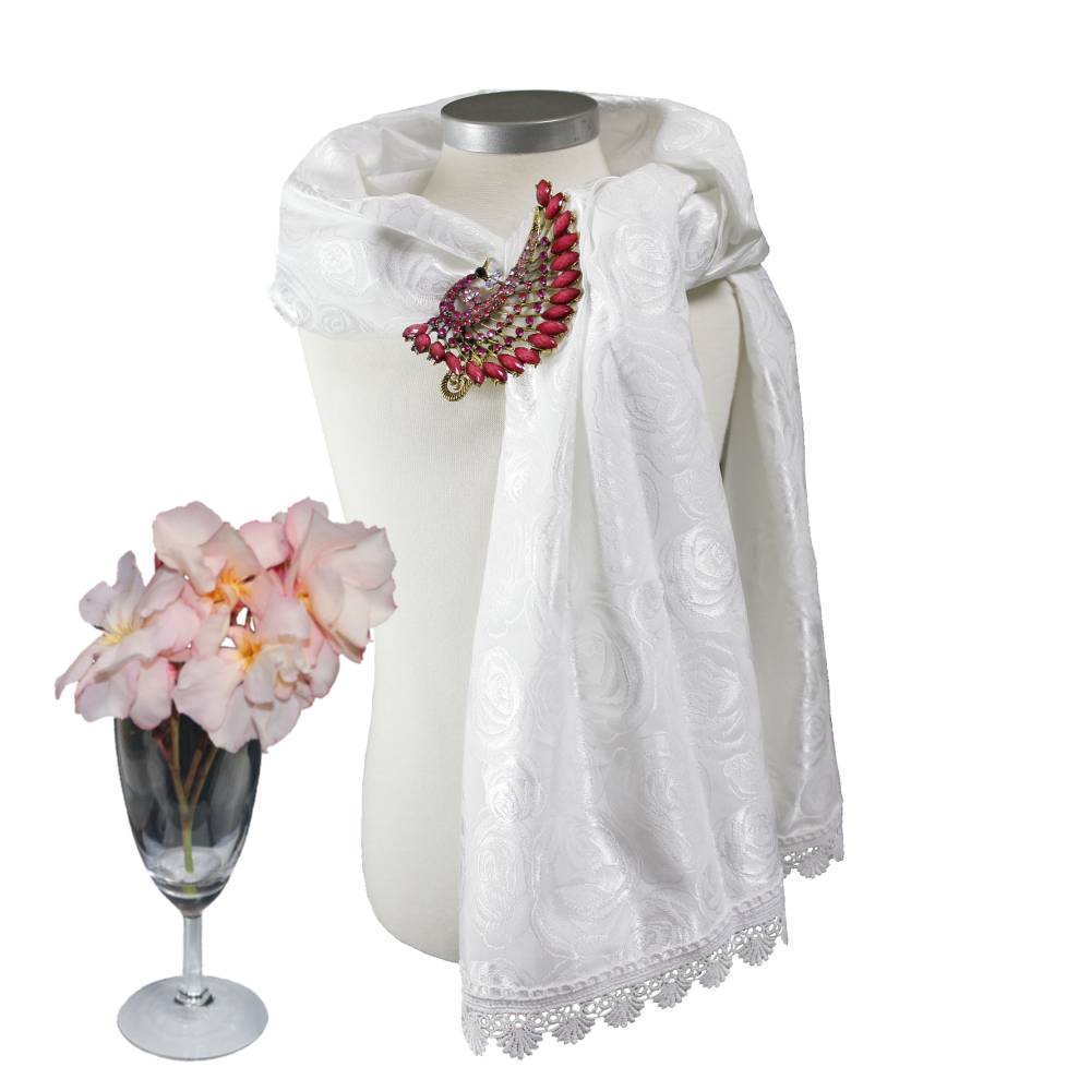 Brautschal mit Rosen und Spitze in Weiß Bild 1