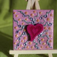 Minibild FILZHERZERL  Acrylmalerei Keilrahmen Staffelei Geschenk zu Muttertag Valentinstag für Verliebte Bild 1