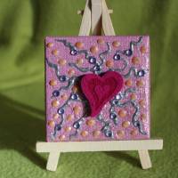 Minibild FILZHERZERL  Acrylmalerei Keilrahmen Staffelei Geschenk zu Muttertag Valentinstag für Verliebte Bild 3