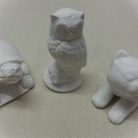 Schildkröte, Katze, Eule - 3 Figuren aus Stuckgips zum selber bemalen Bild 1