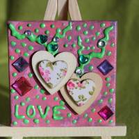 Minibild LOVE  Acrylmalerei auf Keilrahmen mit Staffelei kleines Geschenk zu Muttertag Valentinstag für Verliebte Bild 1