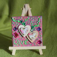 Minibild LOVE  Acrylmalerei auf Keilrahmen mit Staffelei kleines Geschenk zu Muttertag Valentinstag für Verliebte Bild 3