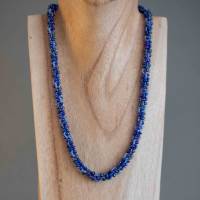 Halskette, Häkelkette blau violett, Länge 51 cm, Perlenkette, Glasperlen gehäkelt, Rocailles, Häkelschmuck Bild 2