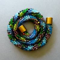 Halskette,Häkelkette türkis grün braun + anthrazit, 47 cm, Perlenkette aus Glasperlen gehäkelt, Rocailles, Häkelschmuck Bild 2