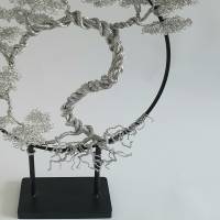 Drahtbaum im Asia Look/ Baum aus Draht/ Lebensbaum in Silberton mit Metallring Ständer/ Handgemachtes Einzelstück Bild 3