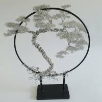 Drahtbaum im Asia Look/ Baum aus Draht/ Lebensbaum in Silberton mit Metallring Ständer/ Handgemachtes Einzelstück Bild 5