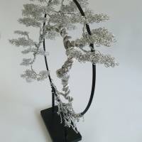 Drahtbaum im Asia Look/ Baum aus Draht/ Lebensbaum in Silberton mit Metallring Ständer/ Handgemachtes Einzelstück Bild 6