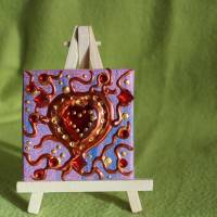 Minibild KUPFERHERZERL Malerei auf Keilrahmen mit Staffelei kleines Geschenk zu Muttertag Valentinstag für Verliebte Bild 3