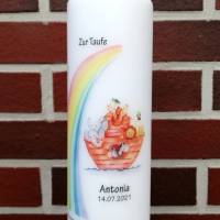 Taufkerze personalisiert mit Namen Datum und Taufspruch "Regenbogen Arche", Junge/ Mädchen Bild 4